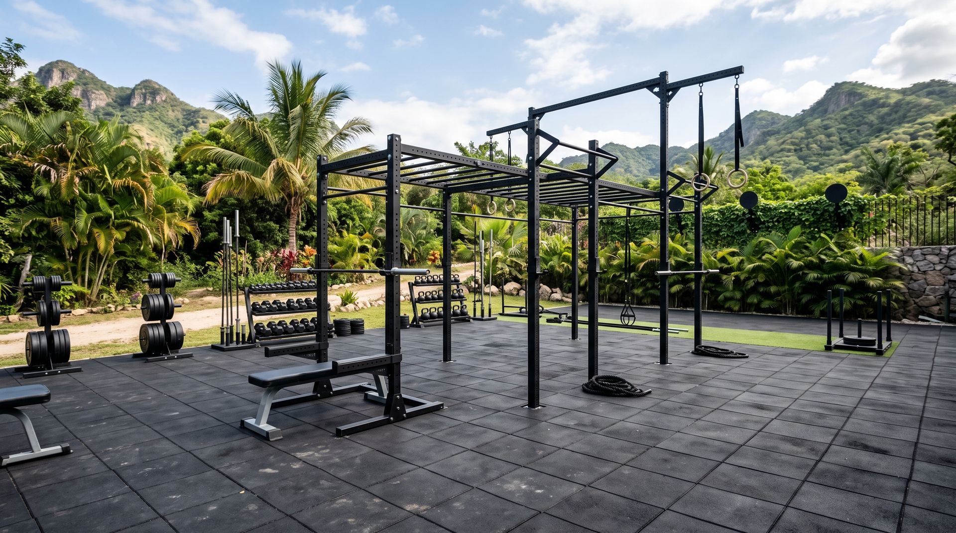 Gimnasio al aire libre con loseta de hule