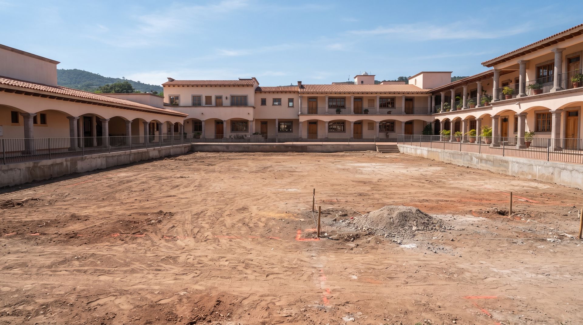 Patio de tierra antes del área recreativa