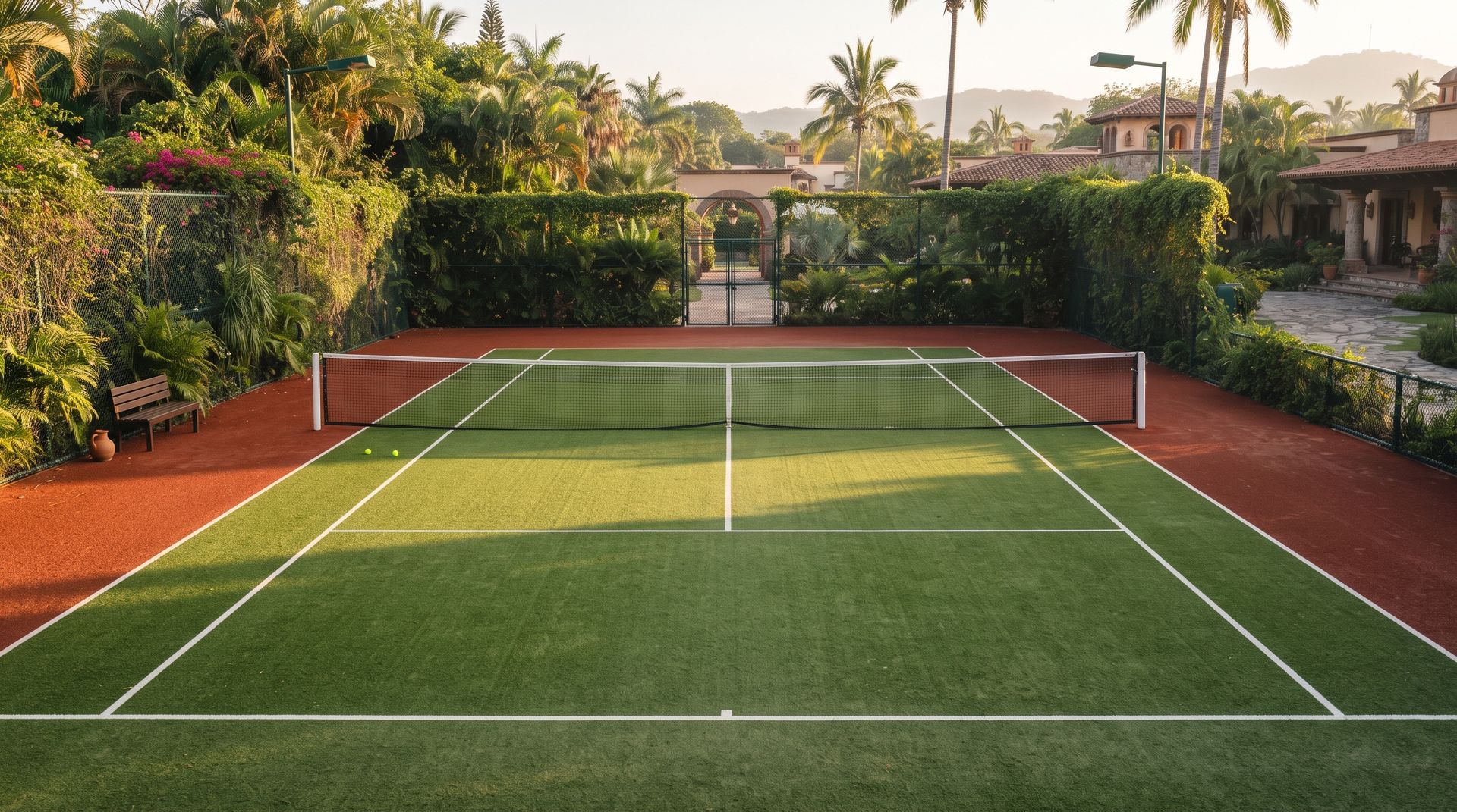Cancha de tenis con superficie profesional