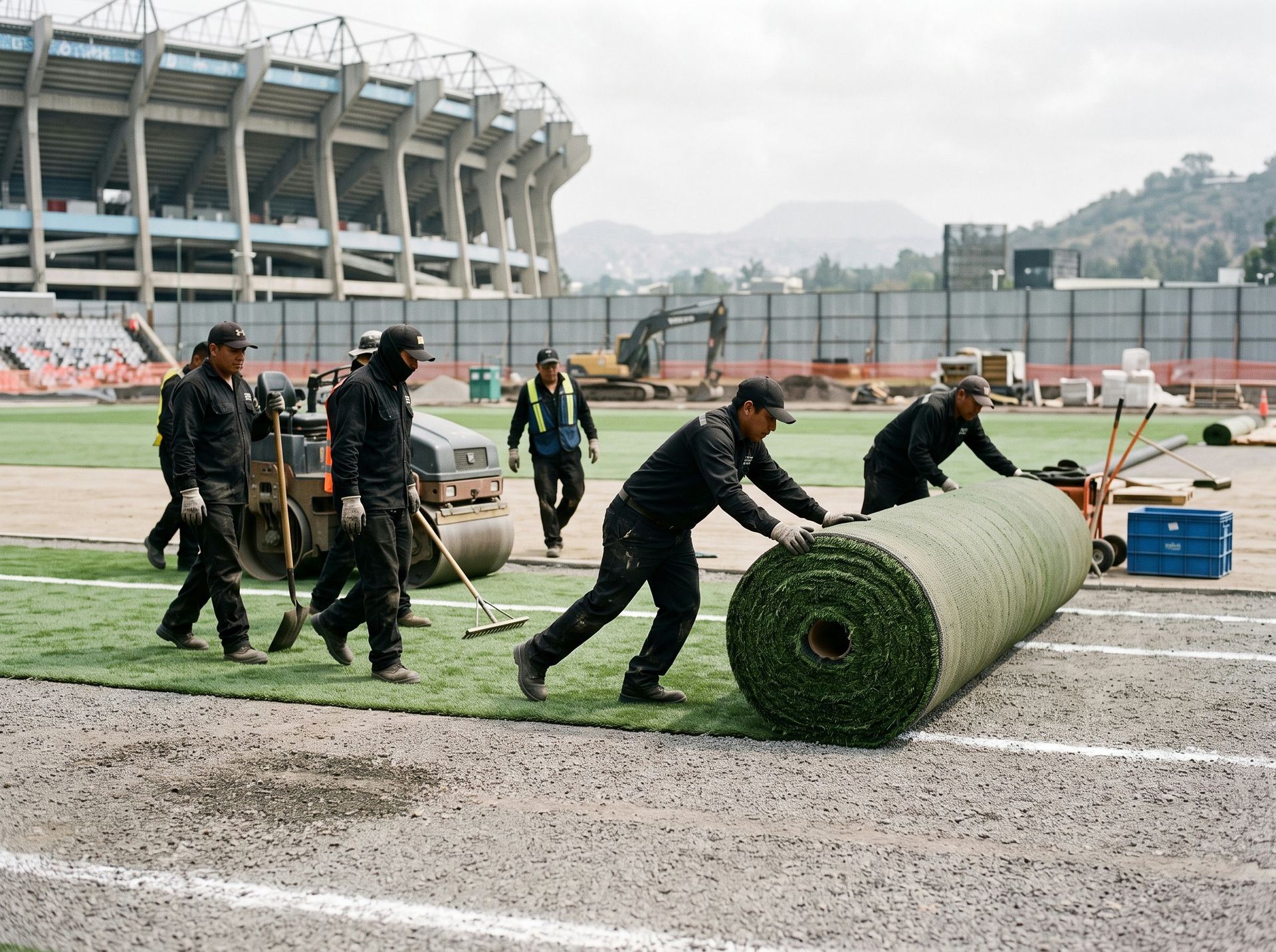 Equipo instalando pasto sintético